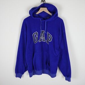 Vintage Gap Athletic Embroidered Fleece Hoodie Royal Blue Size Large 24.5x27.5